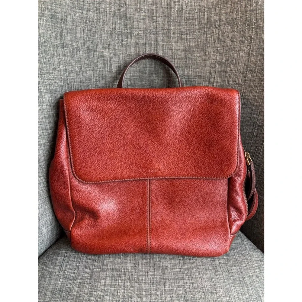 Fossil Claire Brandy Leather Backpack SHB1932213 Brown Brass women’s bag EUC